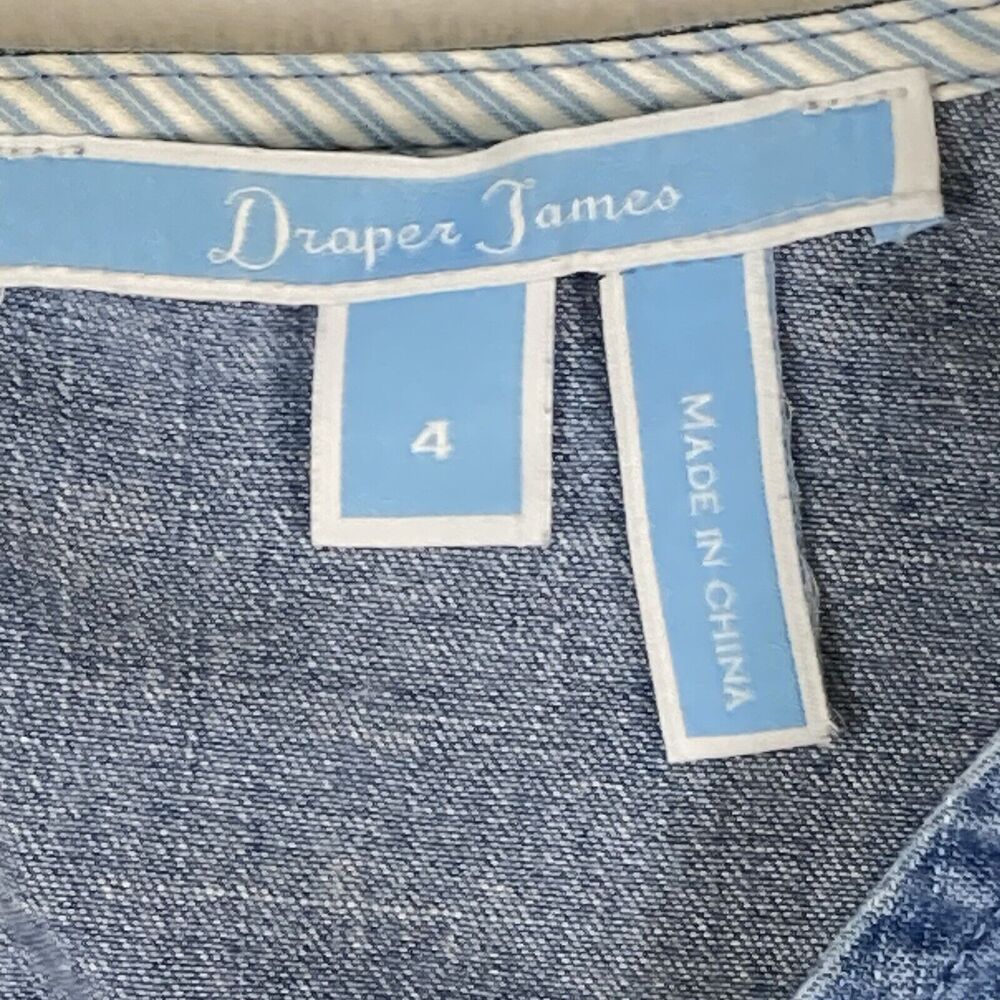 Draper James Denim Shirt Womens 4 Blue Ruffle Preppy Resort Vacation Country - Picture 8 of 9